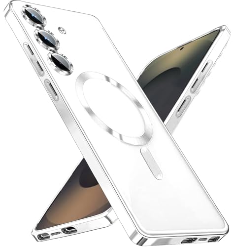 KEKBOXQ 2 in 1 Magnetisch Hülle für Samsung Galaxy S25 Plus 5G mit Kameraschutz, [Nie Vergilbung] Samsung S 25 Plus Dünn Transparent Handyhülle Kompatibel mit MagSafe Matt Clear Case, Titan Silber von KEKBOXQ