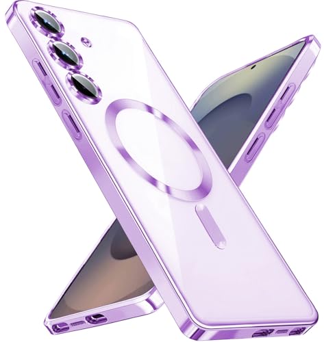 KEKBOXQ 2 in 1 Magnetisch Hülle für Samsung Galaxy S25 Plus 5G mit Kameraschutz, [Nie Vergilbung] Samsung S 25 Plus Dünn Transparent Handyhülle Kompatibel mit MagSafe Matt Clear Case, Titan Violett von KEKBOXQ