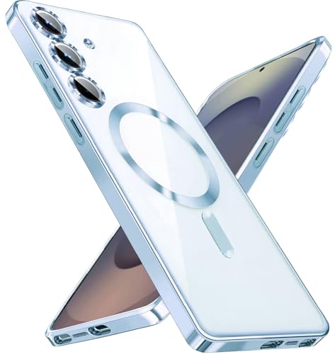 KEKBOXQ 2 in 1 Magnetisch Hülle für Samsung Galaxy S25 Plus 5G mit Kameraschutz, [Nie Vergilbung] Samsung S 25 Plus Dünn Transparent Handyhülle Kompatibel mit MagSafe Matt Clear Case,Blau von KEKBOXQ