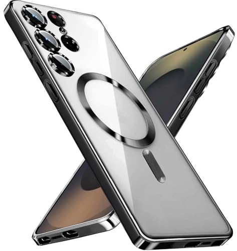 KEKBOXQ 2 in 1 Magnetisch Hülle für Samsung Galaxy S25 Ultra 5G mit Kameraschutz, [Nie Vergilbung] Samsung S 25 Ultra Dünn Transparent Handyhülle Kompatibel mit MagSafe Matt Clear Case, Titan Schwarz von KEKBOXQ