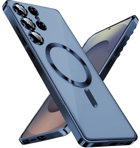KEKBOXQ 2 in 1 Magnetisch Hülle für Samsung Galaxy S25 Ultra 5G mit Kameraschutz, [Nie Vergilbung] Samsung S 25 Ultra Dünn Transparent Handyhülle Kompatibel mit MagSafe Matt Clear Case, Titan Blau von KEKBOXQ