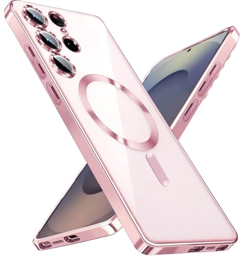 KEKBOXQ 2 in 1 Magnetisch Hülle für Samsung Galaxy S25 Ultra 5G mit Kameraschutz, [Nie Vergilbung] Samsung S 25 Ultra Dünn Transparent Handyhülle Kompatibel mit MagSafe Matt Clear Case,Pink Gold von KEKBOXQ