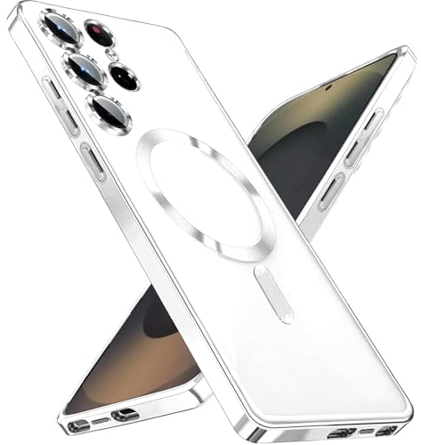 KEKBOXQ 2 in 1 Magnetisch Hülle für Samsung Galaxy S25 Ultra 5G mit Kameraschutz, [Nie Vergilbung] Samsung S 25 Ultra Dünn Transparent Handyhülle Kompatibel mit MagSafe Matt Clear Case,Sliver von KEKBOXQ