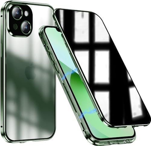 KEKBOXQ Schutzhülle für iPhone 13 Mini, aus gehärtetem Glas, doppelseitig, magnetisch, Anti-Spionage-Bildschirm, Vorder- und Rückseite, Metallstoßstange, 360-Grad-Schutz, Handyhülle für 13 Mini, Grün von KEKBOXQ