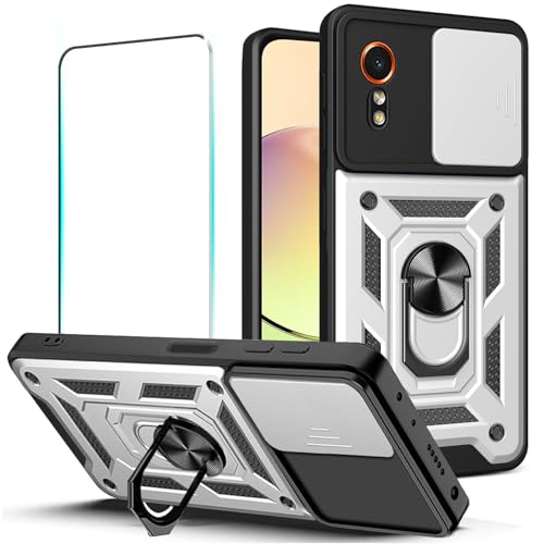 KEKBOXQ für Samsung Galaxy XCOVER 7 5G Hülle, Kameraschutz Handyhülle mit 1 Stück Panzer Schutz Glas, Militärqualität Schutzhülle, robust,stoßfest, Metall Ring Ständer case Cover für x Cover 7 Silber von KEKBOXQ