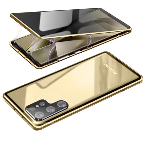Magnetische Privatsphäre-Schutzhülle für Samsung S24 Ultra, Anti-Peeping-Displayschutzfolie, doppelseitig, gehärtetes Glas, Metall-Stoßfänger, Anti-Spionage-Abdeckung, 360-Grad-Ganzkörper-Handyhülle von KEKBOXQ