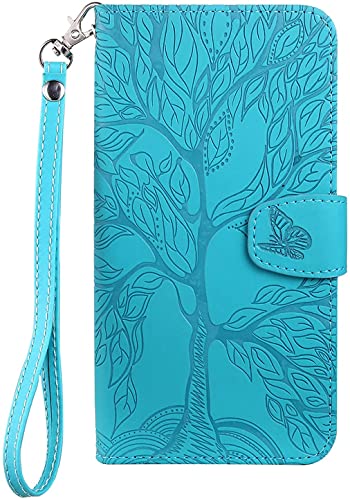 KELISI Hülle für Samsung Galaxy S10+/S10 Plus(6.4 Zoll),Lebensbaum PU Leder Klapphülle Handyhülle,Brieftasche Handytasche,Etui Schutz mit [Kartenfäche][Stand Funktion],Blau Grün von KELISI