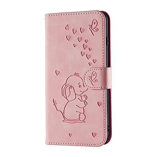 KELISI Samsung Galaxy M30S/M21(6.4 Zoll) Hülle,Leder Klappbar Handyhülle Elefant Muster TPU Leder Flip Case mit [Kartenfäche][Magnetisch][Stand Funktion],Rosa von KELISI