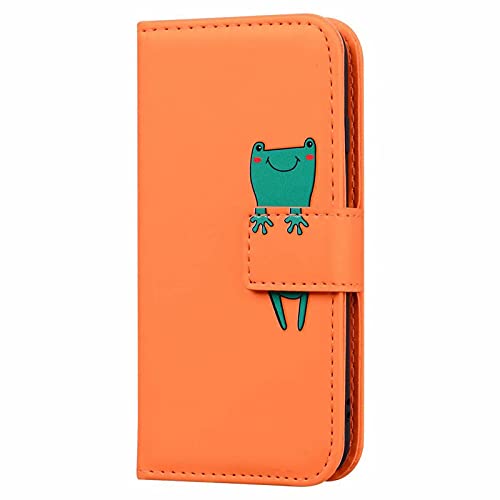 KELISI Samsung Galaxy S9(5.8 Zoll) Hülle,Leder Klappbar Handyhülle Frosch Muster TPU Leder Flip Case mit [Kartenfäche][Magnetisch][Stand Funktion],Orange von KELISI