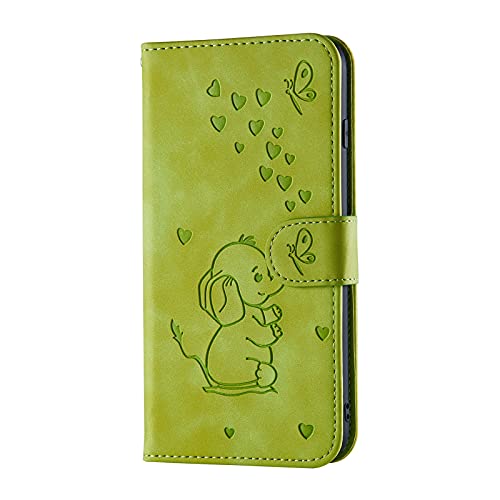 KELISI iPhone 11(6.1 Zoll) Hülle,Leder Klappbar Handyhülle Elefant Muster TPU Leder Flip Case mit [Kartenfäche][Magnetisch][Stand Funktion],Grün von KELISI