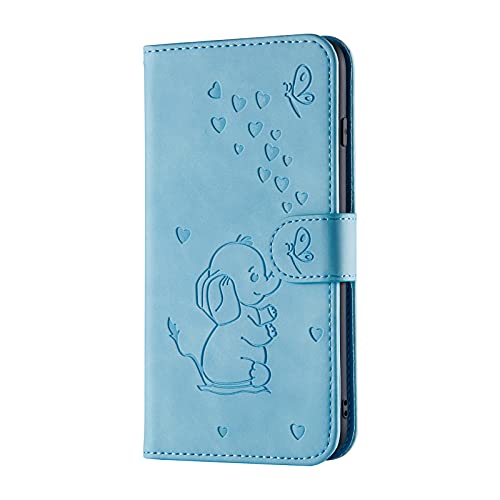 KELISI iPhone 12/iPhone 12 Pro(6.1 Zoll) Hülle,Leder Klappbar Handyhülle Elefant Muster TPU Leder Flip Case mit [Kartenfäche][Magnetisch][Stand Funktion],Blau von KELISI