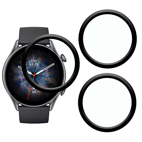 [3 Stück] KELOLIN Displayschutzfolie kompatibel mit Amazfit Smartwatch GTR 3 Pro,3D Gebogene Kanten,Kratzfest, Anti-Bläschen,HD Bruchsicherer Flexibler Schutzfolie für Amazfit GTR 3 Pro von KELOLIN