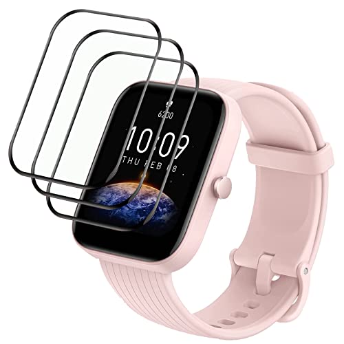 KELOLIN [3 Stück] Schutzfolie kompatibel mit Amazfit Bip 3 / Bip 3 Pro, 3D Gebogene Kanten, Kratzfest, HD Ultra Bruchsicherer Flexibler Displayschutzfolie für Amazfit Bip 3 / Bip 3 Pro von KELOLIN