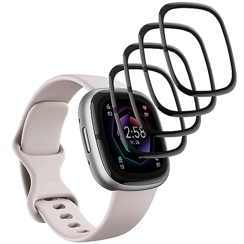 [4 Stück] KELOLIN Schutzfolie kompatibel mit Fitbit Sense 2, 3D Gebogene Kanten, Kratzfest, HD Ultra Bruchsicherer Flexibler Displayschutzfolie für Fitbit Sense 2 von KELOLIN