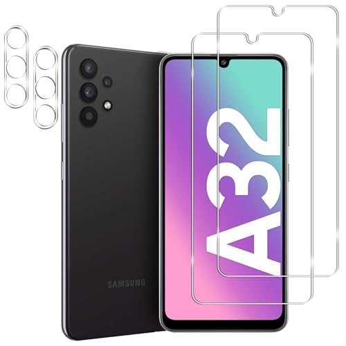 KELOLIN [2+2 Stück für Samsung Galaxy A32 4G für Panzerglas Schutzfolie und Kamera Schutzfoli, 9H Härte, Anti-Kratzen, Anti-Bläschen, HD-Klar Bildschirm Schutzfolie für Samsung Galaxy A32 4G von KELOLIN