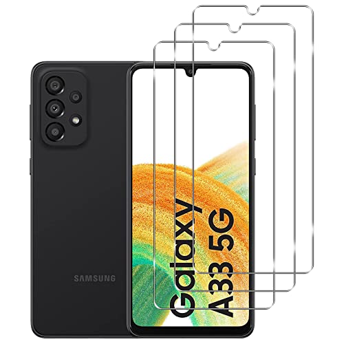 KELOLIN [3 Stück Panzer Schutz Glas Bildschirm Schutzfolie für Samsung Galaxy A33 5G, 9H Härte, Anti-Kratzen, Anti-Bläschen, HD-Klar Displayschutzfolie für Samsung Galaxy A33 5G von KELOLIN