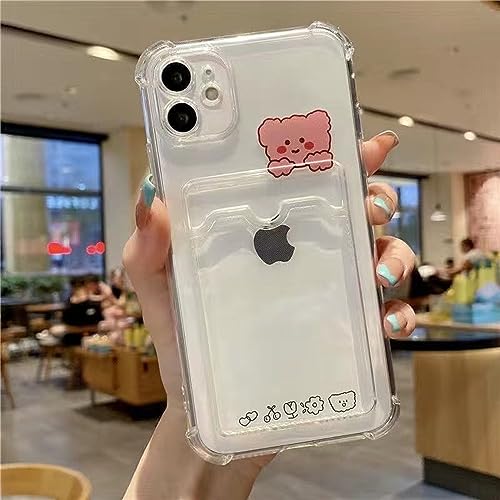 KELUOAS Kompatibel mit iPhone 12 Pro Max Hülle, niedlicher Kawaii Cartoon Bunny Bear Clear Credit Card Slot Holder Wallet Transparent Corner Protection Soft Shockproof Cover Phone Case (Bär) von KELUOAS