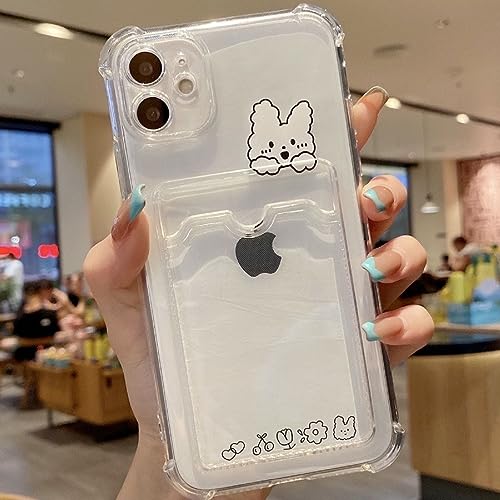 KELUOAS Kompatibel mit iPhone 14 Plus Hülle, niedlicher Kawaii-Cartoon-Hasenbär, transparent, Kreditkartenschlitze, Brieftasche, transparenter Eckenschutz, weich, stoßfest, Handyhülle (Hase) von KELUOAS