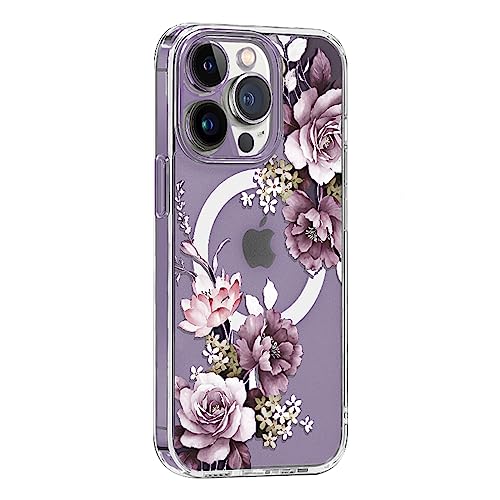KELUOAS Magsafe Schutzhülle für iPhone 12 Mini, niedliches Blumenmuster, dünn, stoßfest, schützend, harter PC+TPU-Stoßfänger, Blume, Damen, magnetische Hülle von KELUOAS