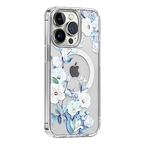 KELUOAS Magsafe Schutzhülle für iPhone 15, Blumenmuster, dünn, stoßfest, harter PC + TPU-Stoßfänger, Blume, magnetische Hülle (transparent) von KELUOAS