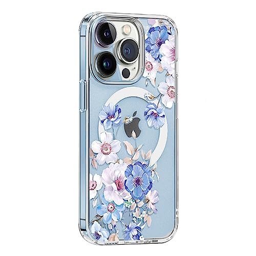 KELUOAS Magsafe Schutzhülle für iPhone 15 Pro, Blumenmuster, dünn, stoßfest, niedlich, schützend, harter PC + TPU-Stoßfänger, Blume, Damen, magnetische Hülle (transparent) von KELUOAS