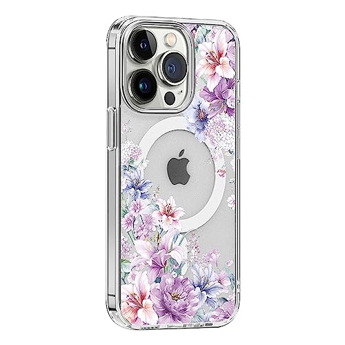 KELUOAS für iPhone 14 Pro Cute Magsafe Case, Floral Slim Shockproof Protective Hard PC+TPU Bumper Flower Women Cover Magnetic case von KELUOAS