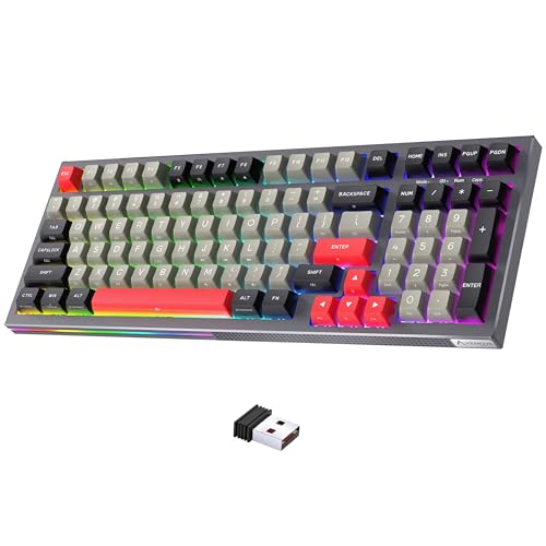 KEMOVE Gaming-Tastatur,Mechanische Gaming Tastatur RGB-Beleuchtung, PBT-Doppelfarb-Tastenkappen,Mit 3 Modi, 4000mAh-Akku, Hot-Swap, Abnehmbarer Batterie und 98-Tasten-Layout von KEMOVE