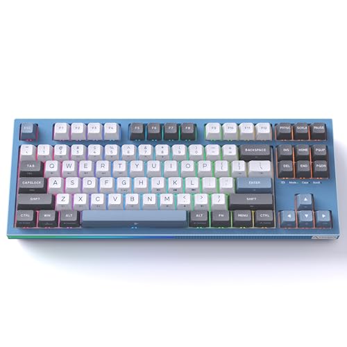 KEMOVE K87 Gaming Tastatur Mechanische Kabellos, 2,4 GHz/Bluetooth/Verkabelte 80% TKL Tastatur mit Silberne Schaltern, RGB Beleuchtung, Multimedia Tasten, US Layout für Win/Mac, Blau von KEMOVE