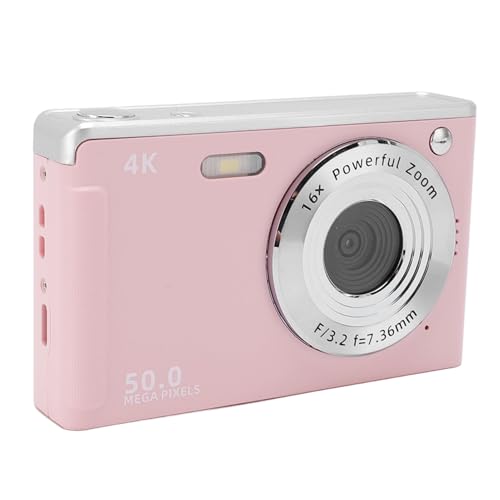 50MP 4K Digitalkamera, Anti -Shake -AF -Kamera mit 2,8 -Zoll -Bildschirm, 16 -facher Zoom, Füllen Sie Licht für Porträtlandschaft, Stativanschluss (Rosa) von KENANLAN