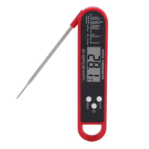 Fleischthermometer, Faltbares Digitales Küchen-Lebensmittelthermometer Zum Grillen und Backen, Fleischgrillthermometer mit Langer Sonde und Großem Temperaturbereich, von KENANLAN