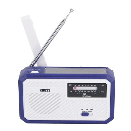 Handgeschnittenes Elektrisches Radio, Notfallkurbel Wetter Radiomultifunktional Solar LED Taschenlampe SOS Alarm mit Mobiltelefonladegerät für Haushalt Im Freien (Blau) von KENANLAN