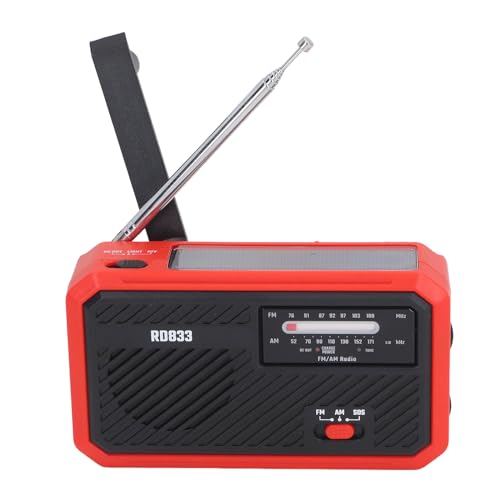 Handgeschnittenes Elektrisches Radio, Notfallkurbel Wetter Radiomultifunktional Solar LED Taschenlampe SOS Alarm mit Mobiltelefonladegerät für Haushalt Im Freien (Rot) von KENANLAN