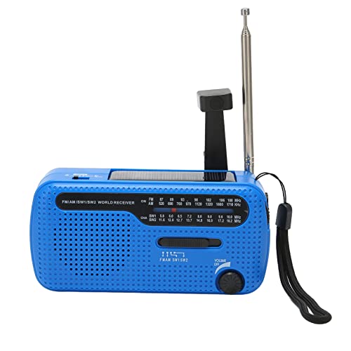 Handkurbel Solar Radio, Multiband AM FM SW1 SW2 Radio Taschenlampe mit Solar- und Handkurbel Ladung, Notfunk LED Licht für Outdoor, Camping, Nacht, Weit Verbreitete Hilfe (Blau) von KENANLAN