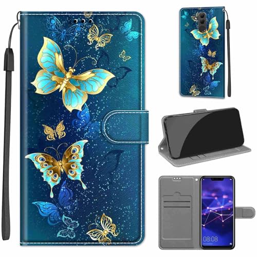 Handyhülle für Huawei Mate 20 lite Hülle, Mate 20 lite Hülle, Premium Leder Flip Klappbare Stoßfeste Magnetische [Standfunktion] [Kartenfächern] Schutzhülle Tasche - Schmetterling von KENHONER