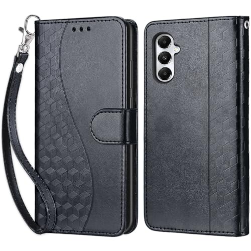Handyhülle für Samsung Galaxy A05s Hülle, Samsung A05s Hülle, Premium Leder Flip Klappbare Stoßfeste Magnetische [Standfunktion] [Kartenfächern] Schutzhülle Tasche - 3D Schwarz von KENHONER