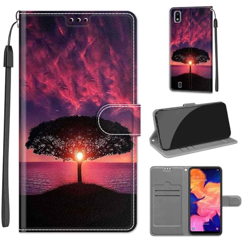 Handyhülle für Samsung Galaxy A10 Hülle, Samsung A10 Hülle, Premium Leder Flip Klappbare Stoßfeste Magnetische [Standfunktion] [Kartenfächern] Schutzhülle Tasche - Baum von KENHONER