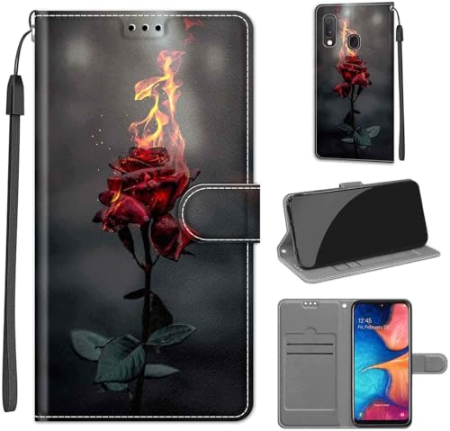 Handyhülle für Samsung Galaxy A20e Hülle, Samsung A20e Hülle, Premium Leder Flip Klappbare Stoßfeste Magnetische [Standfunktion] [Kartenfächern] Schutzhülle Tasche-Rosen von KENHONER