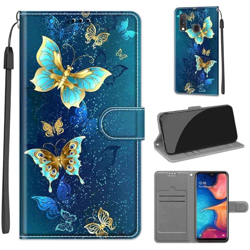 Handyhülle für Samsung Galaxy A20e Hülle, Samsung A20e Hülle, Premium Leder Flip Klappbare Stoßfeste Magnetische [Standfunktion] [Kartenfächern] Schutzhülle Tasche - Schmetterling von KENHONER