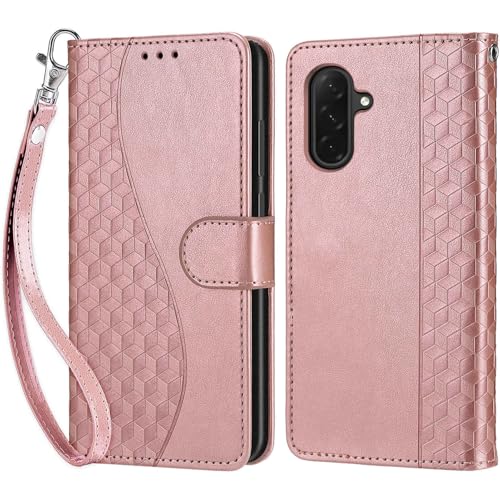 Handyhülle für Samsung Galaxy A26 Hülle, Langlebige Leder Tasche Flipcase [Kartenschlitzen] [Magnetverschluss] [Standfunktion] kompatibel mit Samsung Galaxy A26 Schutzhülle, Roségold 3D von KENHONER