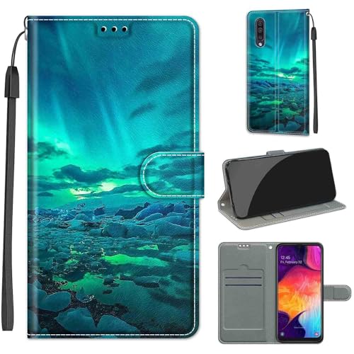 Handyhülle für Samsung Galaxy A50 Hülle, Samsung A50/A50S/A30S Hülle, Premium Leder Flip Klappbare Stoßfeste Magnetische [Standfunktion] [Kartenfächern] Schutzhülle Tasche - Arktis von KENHONER