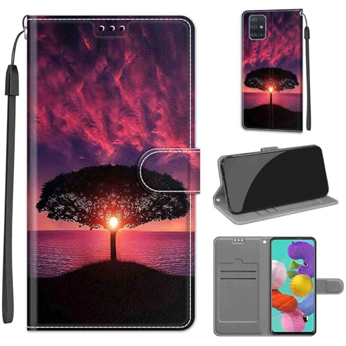 Handyhülle für Samsung Galaxy A51 Hülle, Samsung A51 Hülle, Premium Leder Flip Klappbare Stoßfeste Magnetische [Standfunktion] [Kartenfächern] Schutzhülle Tasche - Baum von KENHONER