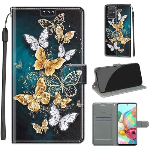 Handyhülle für Samsung Galaxy A71 Hülle, Samsung A71 Hülle, Premium Leder Flip Klappbare Stoßfeste Magnetische [Standfunktion] [Kartenfächern] Schutzhülle Tasche - Schmetterling von KENHONER