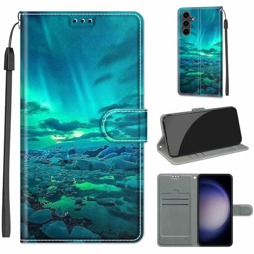 Handyhülle für Samsung Galaxy S24 Hülle, Samsung S24 Hülle, Premium Leder Flip Klappbare Stoßfeste Magnetische [Standfunktion] [Kartenfächern] Schutzhülle Tasche - Arktis von KENHONER