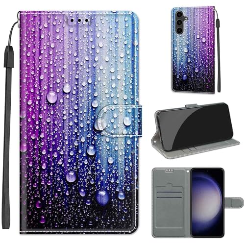 Handyhülle für Samsung Galaxy S24 Hülle, Samsung S24 Hülle, Premium Leder Flip Klappbare Stoßfeste Magnetische [Standfunktion] [Kartenfächern] Schutzhülle Tasche - Wassertropfen von KENHONER