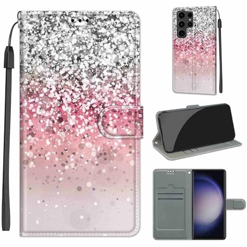 Handyhülle für Samsung Galaxy S24 Ultra Hülle, Samsung S24 Ultra Hülle, Premium Leder Flip Klappbare Stoßfeste Magnetische [Standfunktion] [Kartenfächern] Schutzhülle Tasche - Rosa von KENHONER