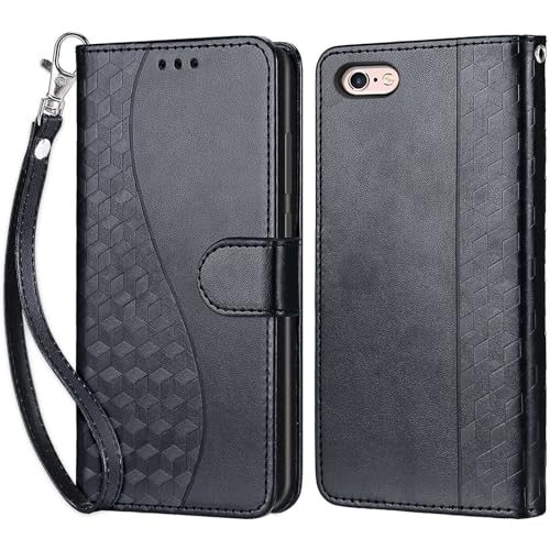 KENHONER Handyhülle für iPhone 6 / iPhone 6s Hülle, iPhone 6 Hülle, Premium Leder Flip Klappbare Stoßfeste Magnetische [Standfunktion] [Kartenfächern] Schutzhülle Tasche - 3D Schwarz von KENHONER
