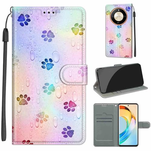 KENHONER Handyhülle für Honor X50 5G Hülle, Honor Magic 6 lite / X9B 5G Hülle, Premium Leder Flip Klappbare Stoßfeste Magnetische [Standfunktion] [Kartenfächern] Schutzhülle Tasche - Fußabdruck von KENHONER