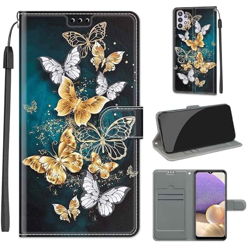 KENHONER Handyhülle für Samsung Galaxy A32 5G Hülle, Samsung A32 5G Hülle, Premium Leder Flip Klappbare Stoßfeste Magnetische [Standfunktion] [Kartenfächern] Schutzhülle Tasche - Schmetterling von KENHONER