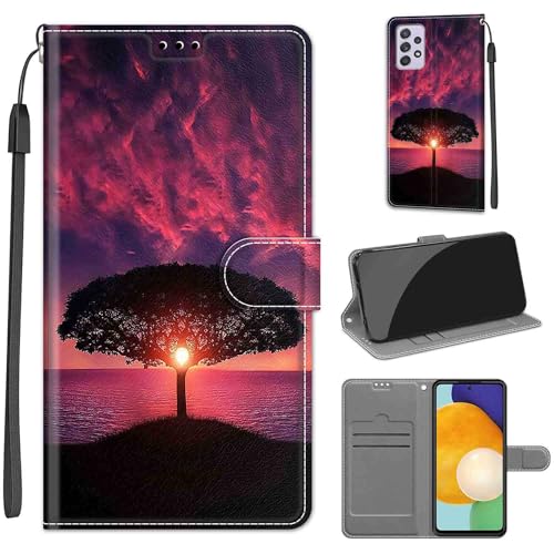 KENHONER Handyhülle für Samsung Galaxy A33 5G Hülle, Samsung A33 5G Hülle, Premium Leder Flip Klappbare Stoßfeste Magnetische [Standfunktion] [Kartenfächern] Schutzhülle Tasche - Baum von KENHONER