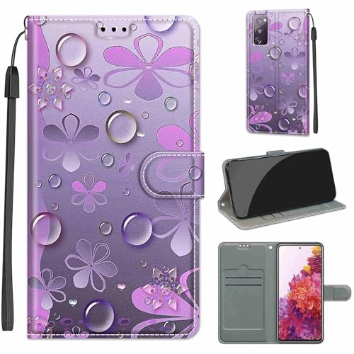 KENHONER Handyhülle für Samsung Galaxy S20 FE 5G Hülle, Samsung S20 FE Hülle, Premium Leder Flip Klappbare Stoßfeste Magnetische [Standfunktion] [Kartenfächern] Schutzhülle Tasche - Blumen von KENHONER